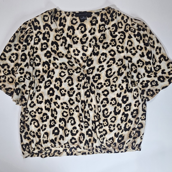 Sanctuary Top Womens SP Leopard Print Gold Black Gathered Front V-neck Blouse - Picture 1 of 6
